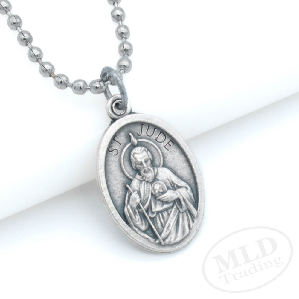 Saint St Jude Medal Pendant Necklace – Zinc Alloy, Made in Italy, 1″ w 24″ Chain