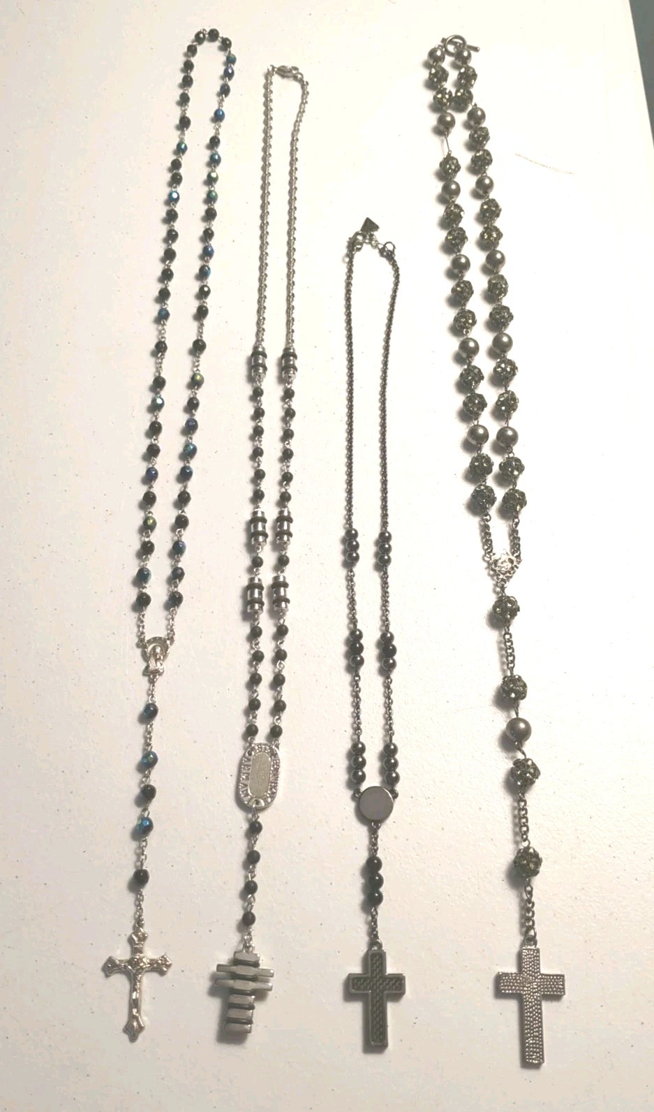 Lot Of 4 Black & Silver Christianity Crucifix Beaded Rosary Beads – Modern