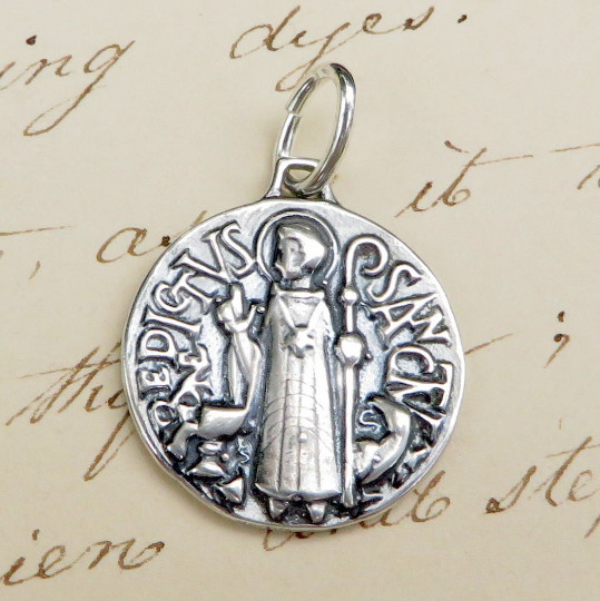 St Benedict Medal Art Deco Style – Sterling Silver Antique Replica