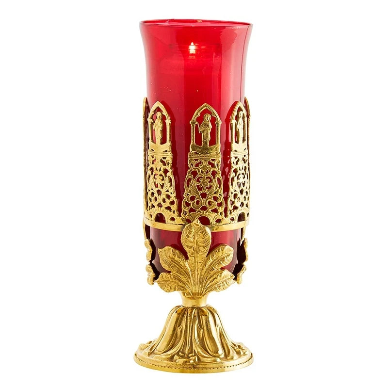 Sanctuary Lamps, All Saints Sanctuary Light with Red Glass Globe 13” High