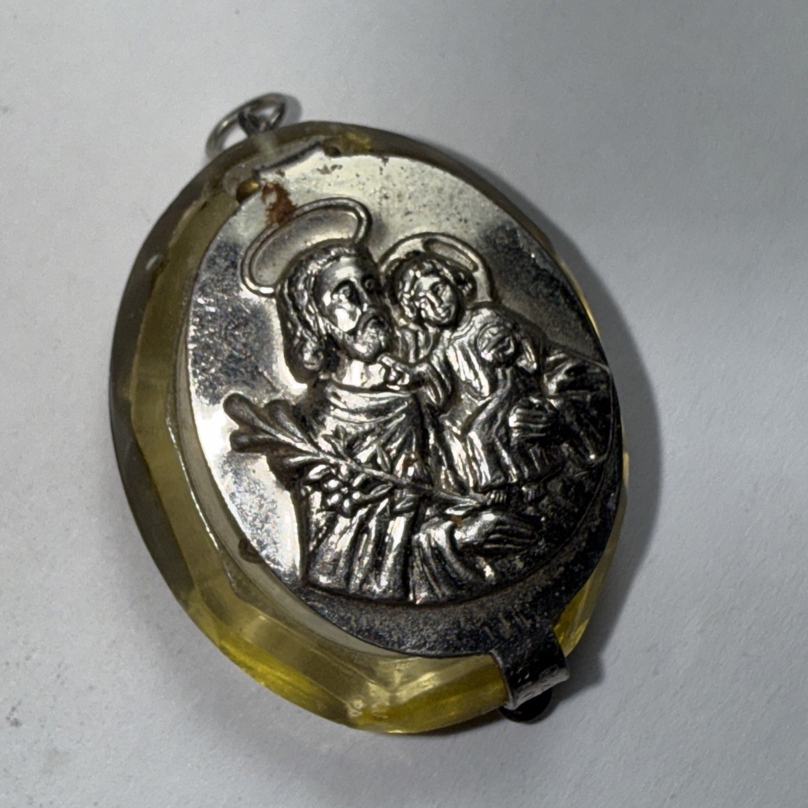 mini rosary Czech Glass In Czech Lucite Holder Pendant Antique Czechoslovakia