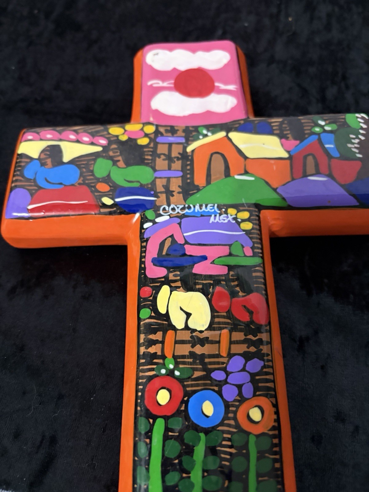 Handcrafted Hand Painted Cross From Cozumel Mexico