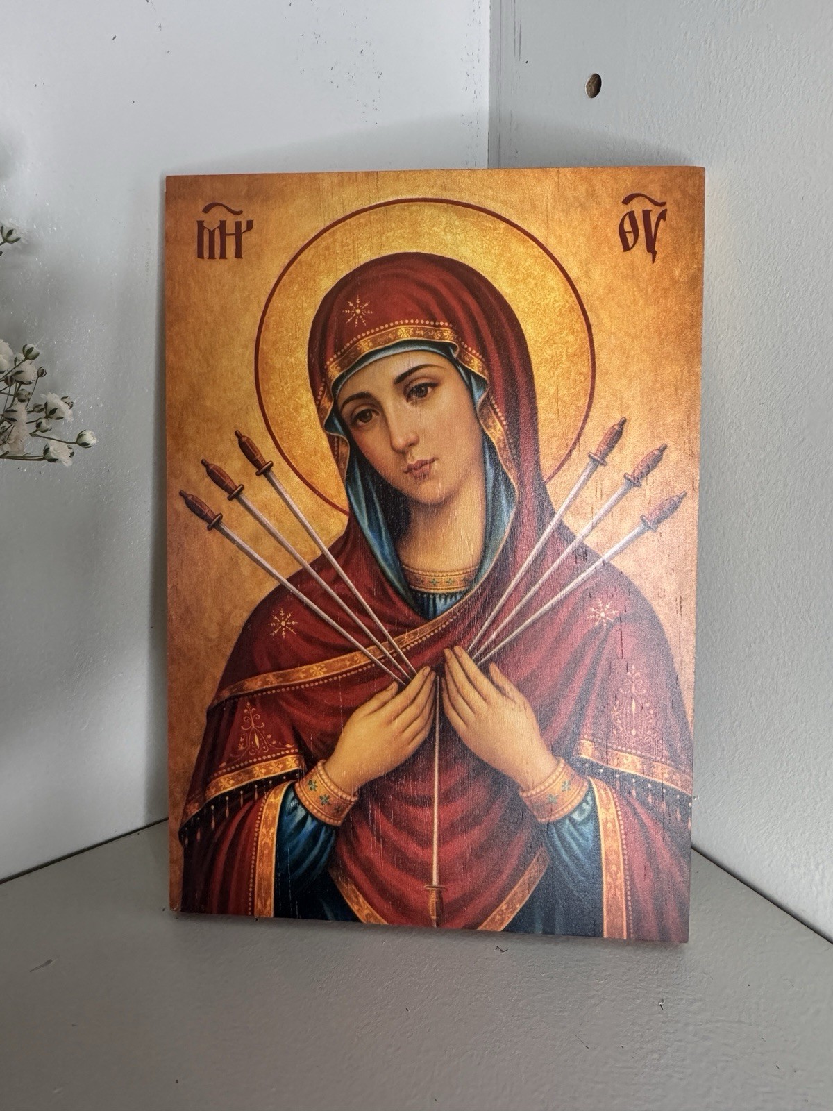 Our Lady of Sorrows / Mother of God Seven Sorrows – Wood Icon8x5.5 in