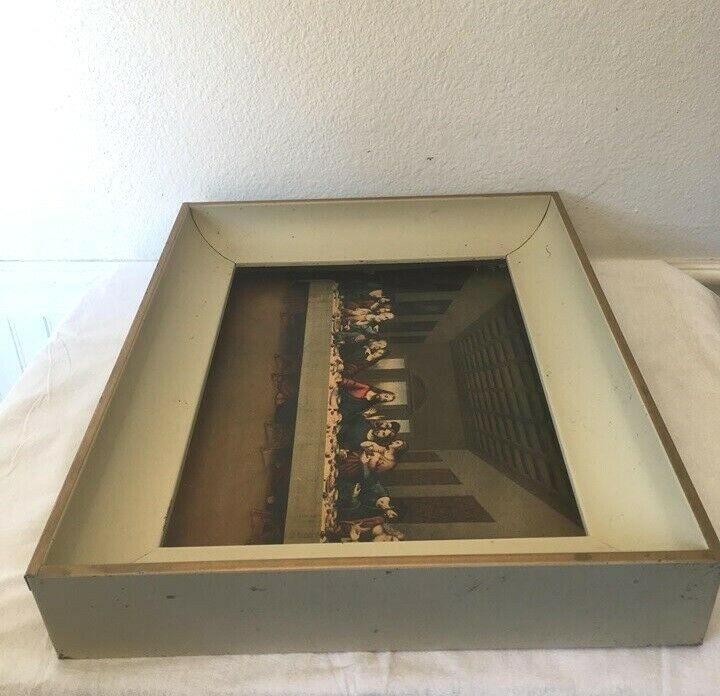 Vintage Last Supper Art Print Jesus Disciples Metal Lighted Box Frame Wall Decor