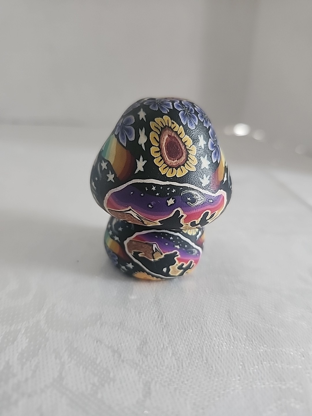 Mushroom Incense Polymer Clay Holder Vintage 2″wolf Moon Star Design