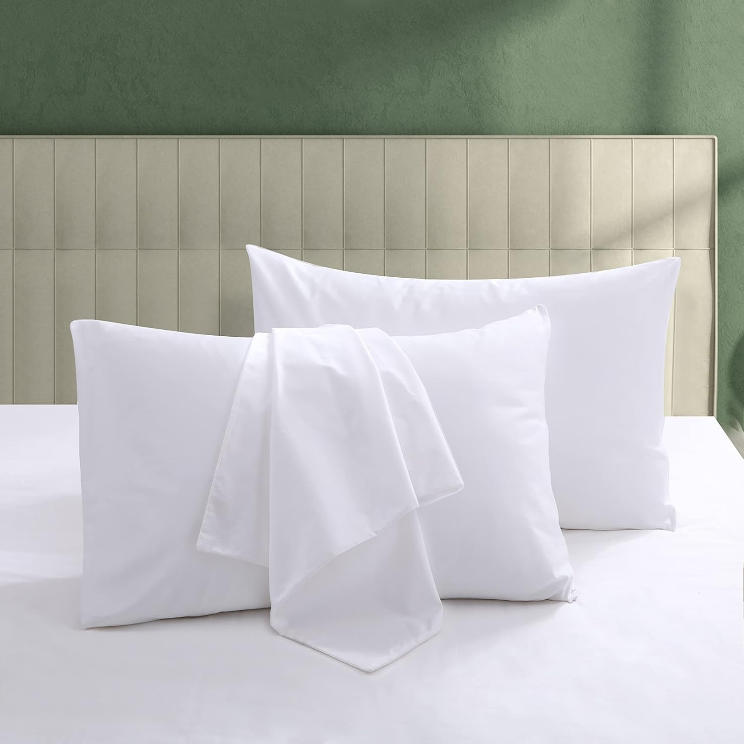 100% Egyptian Cotton Pillow Protectors Set of 2, 600 Thread Count Standard Size