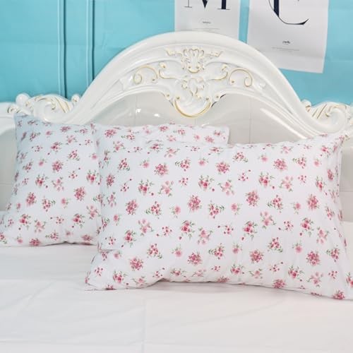 2-Piece Floral White Pillowcase Set 400 Thread Count 100% Cotton, Standard, 5