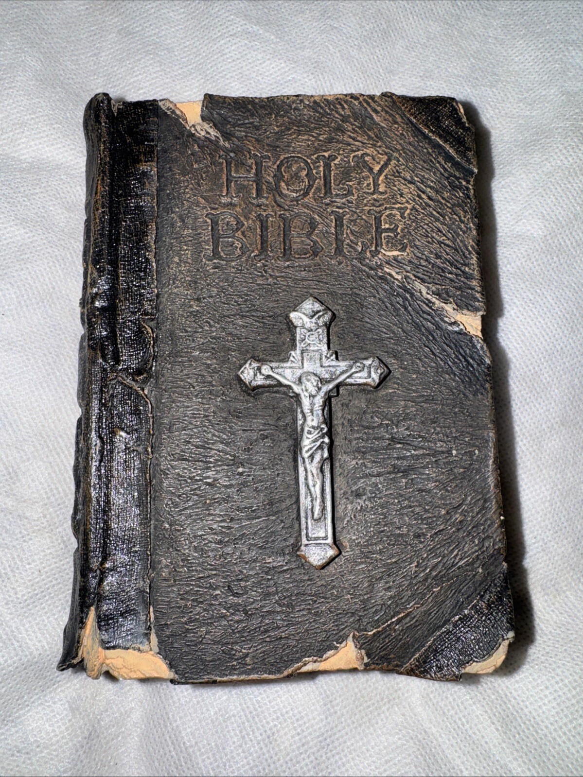 Rustic Primitive Resin Holy Bible Country Home Decor Paperweight Or Grave Marker