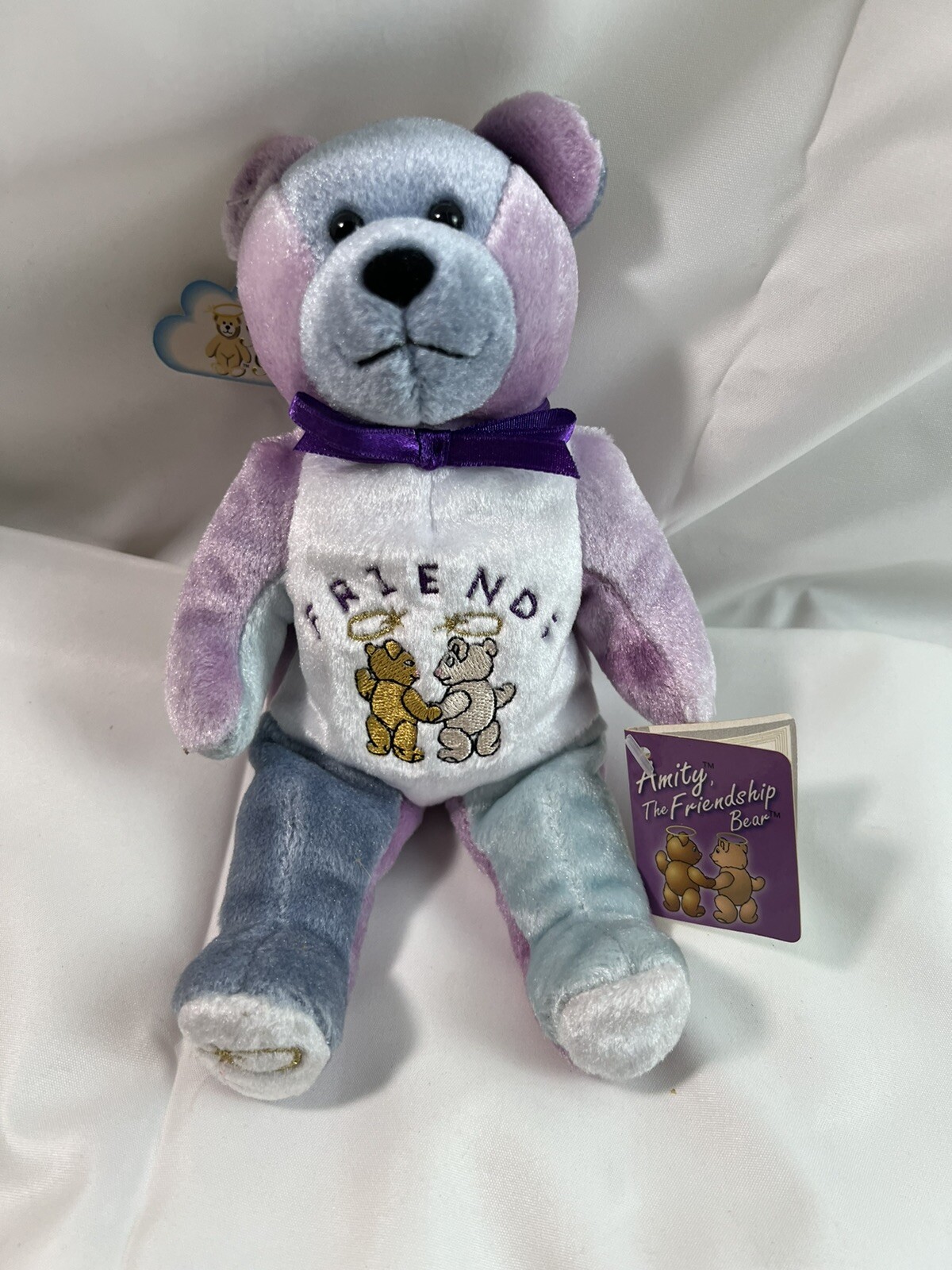 Vintage 2002 Holy Bears Frendship Beanie Stuffed Animal Plush Toy Purple Blue
