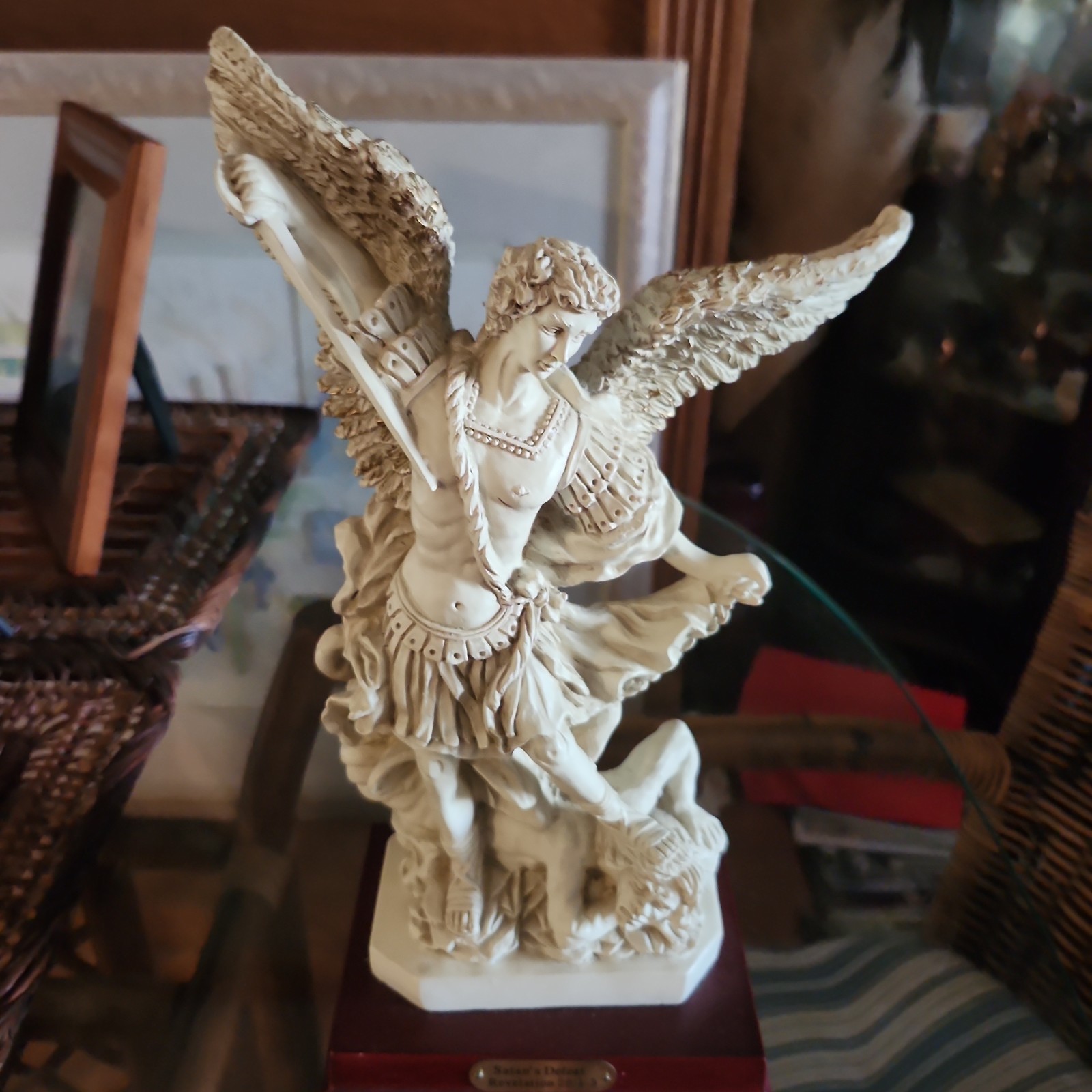 Vintage St Michael Archangel Statue Satan’s Defeat Revelation 20:1-3 12.5″ T x8″