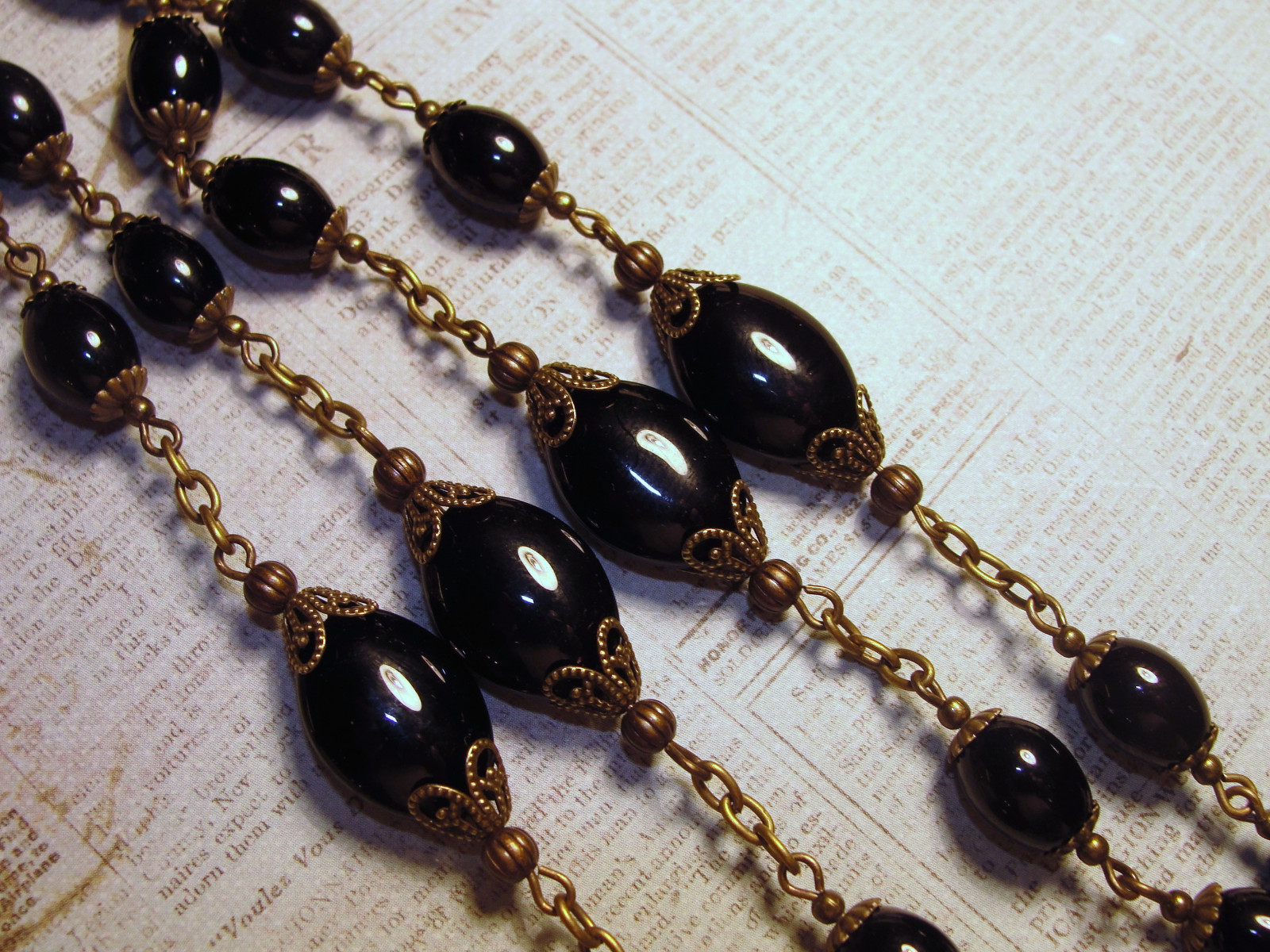 LG. Rosary St Michael The Archangel Black Onyx Antique Bronze Hand Made