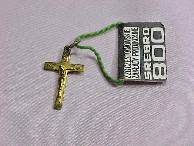 Poland Polish 800 Silver Cross Pendant Gold Washed Srebro