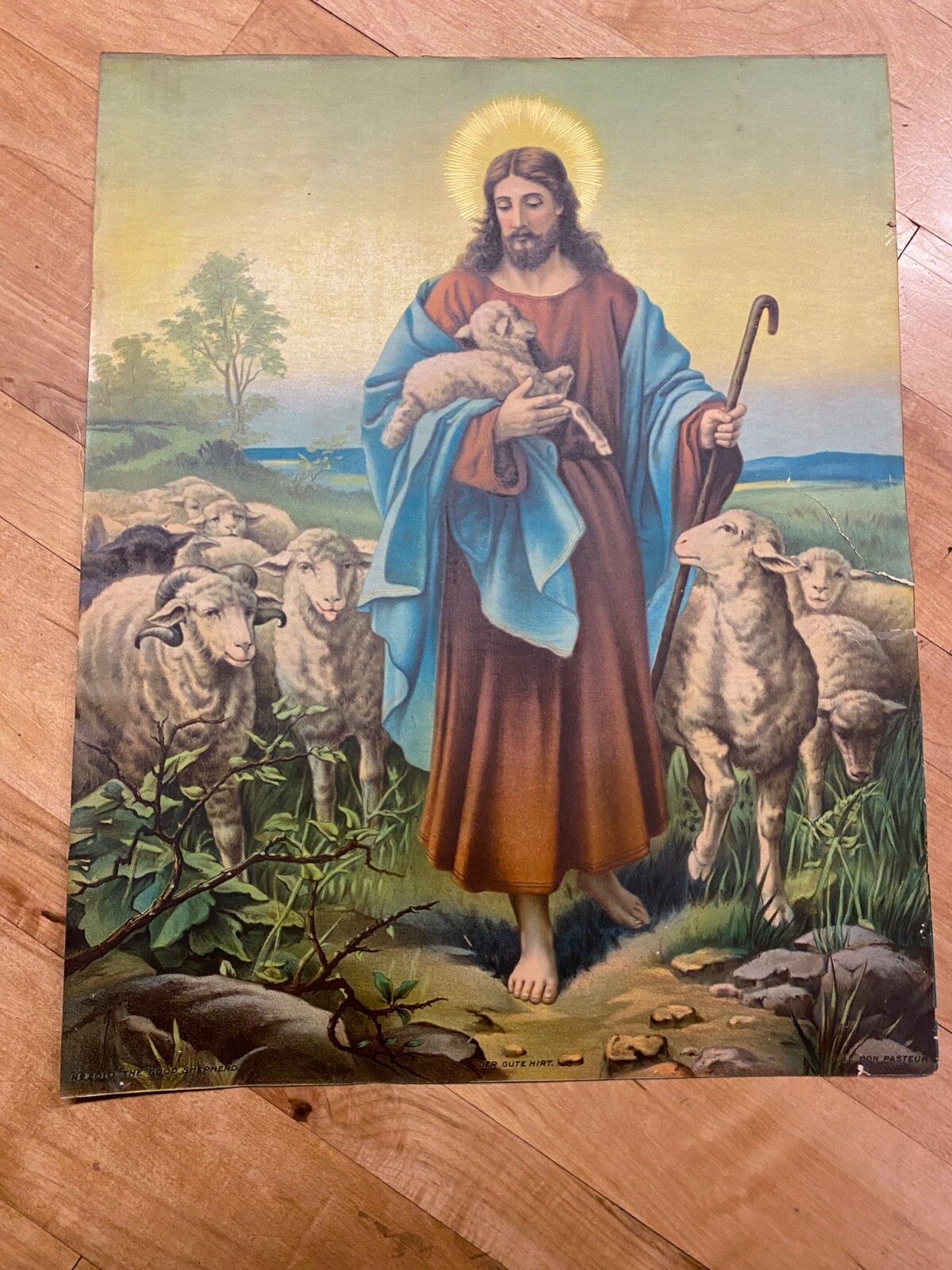 Vintage Religious The Good Shepard Jesus Print Lithograph Unframed 16″ x 20″