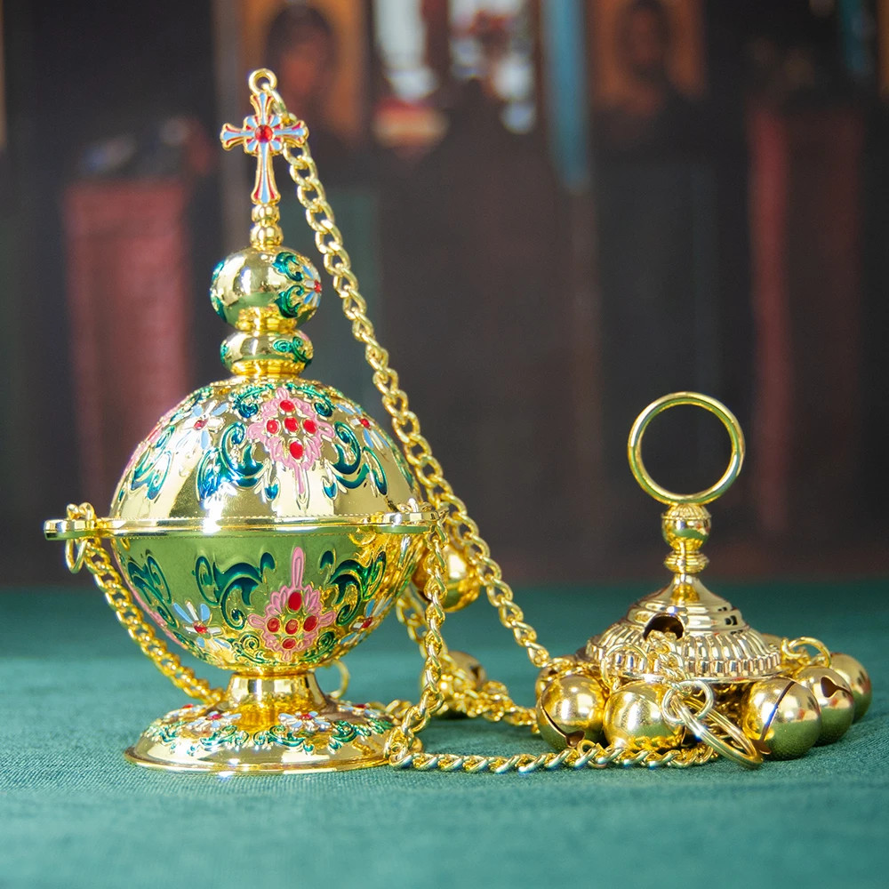 Orthodox Incense Burner Censer Enamel Home Hanging Charcoal Church Supplies Gift