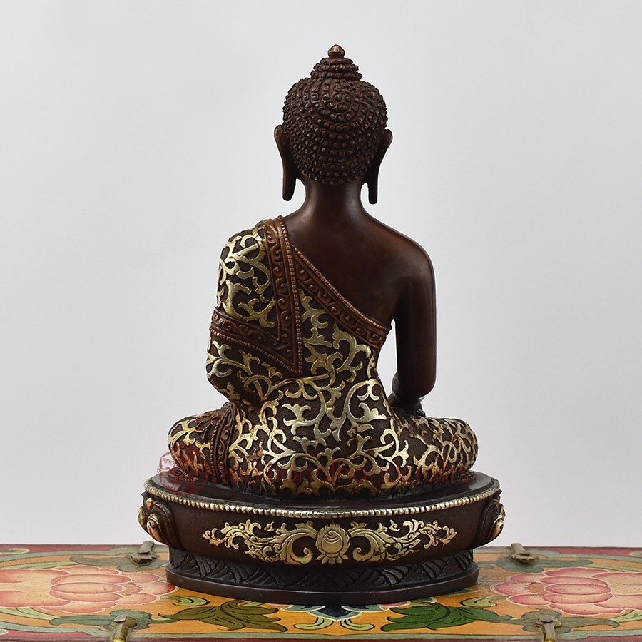 Hand Carved Silver in Oxidation Finish 7.25″ Shakyamuni Buddha Statue