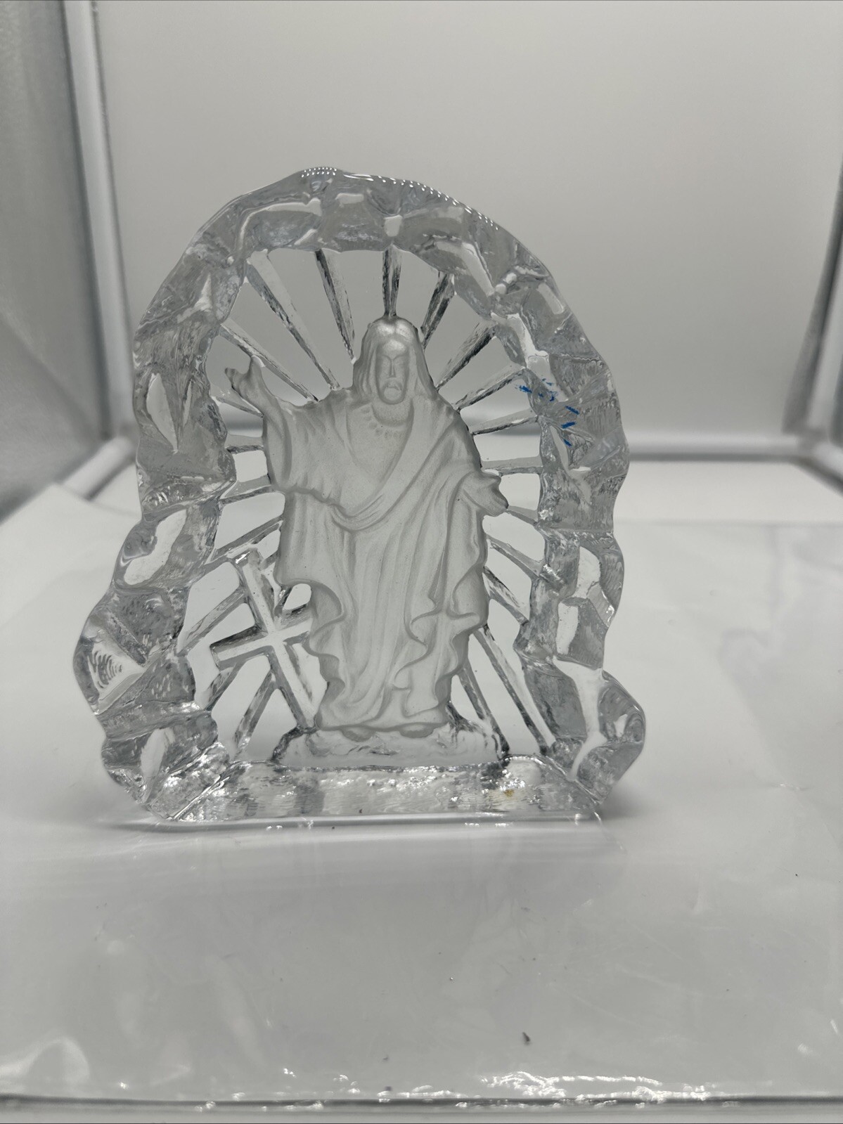 CRYSTAL CUT INTAGLIO ORATORY SHRINE SCULPTURE PORTRAIT JESUS