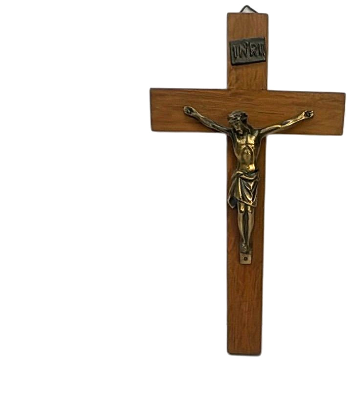 Vintage Brass Jesus Christ Crucifix Wall Cross 13 Inch Wooden Christian INRI Pla