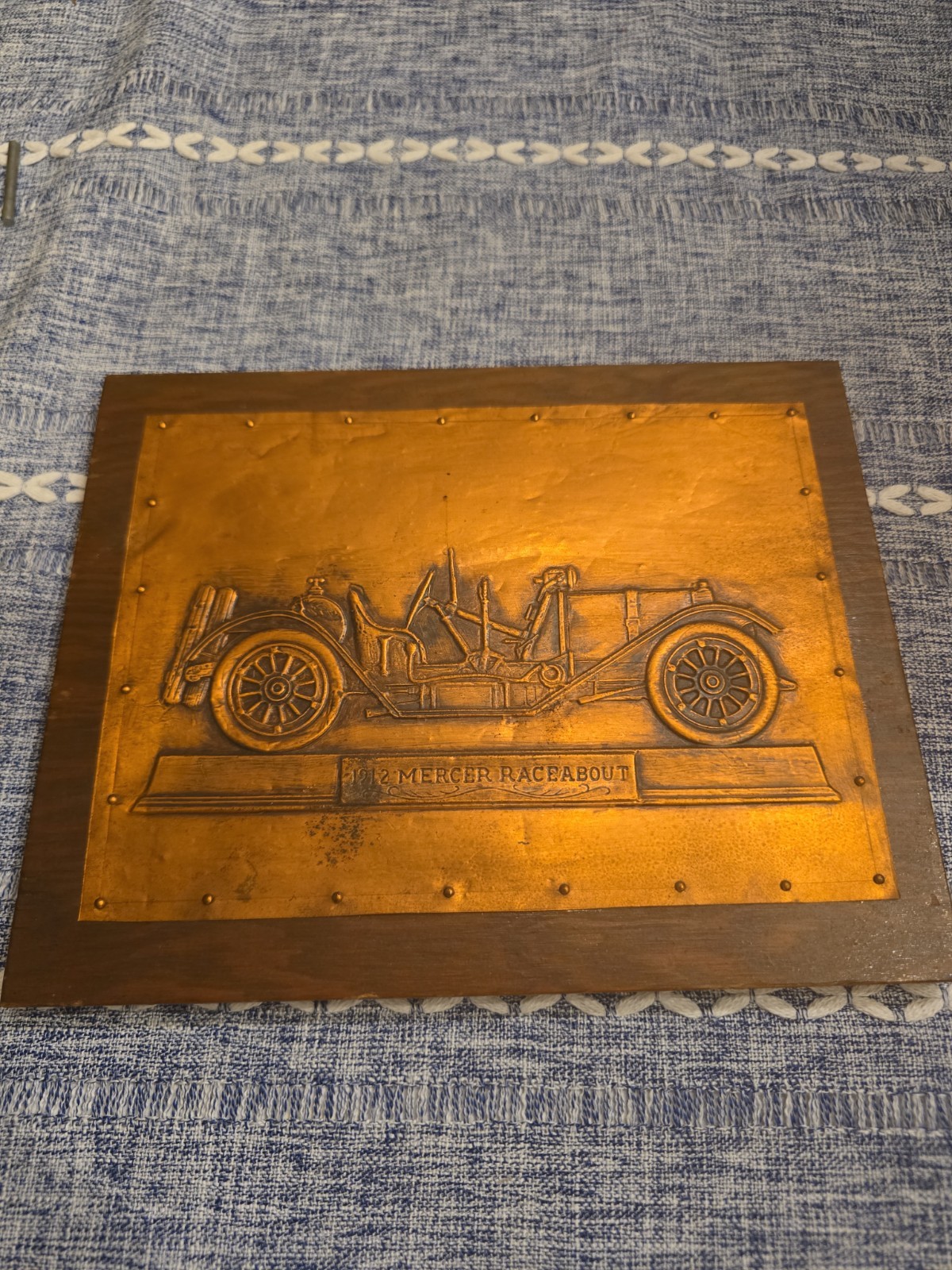 Vintage 1912 Mercer Raceabout 3D Relief Wall Plaque – Stamped Copper Style on…