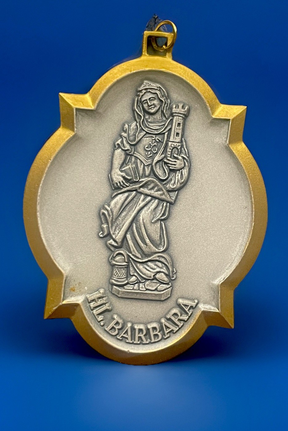 Vintage Catholic 1980s Carl Poellath St Barbara Large Art Medallion, Germany