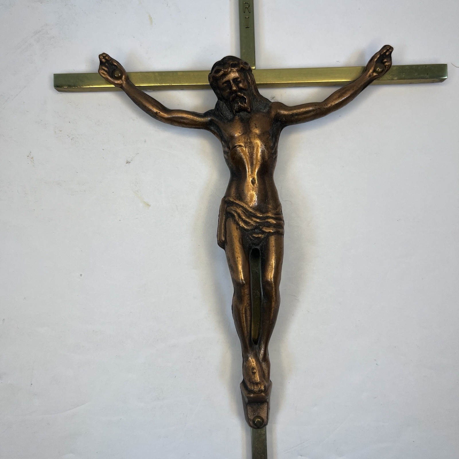 Vintage Brass Bronze Catholic 10” x 5” Crucifix Wall Hanging Jesus Cross INRI