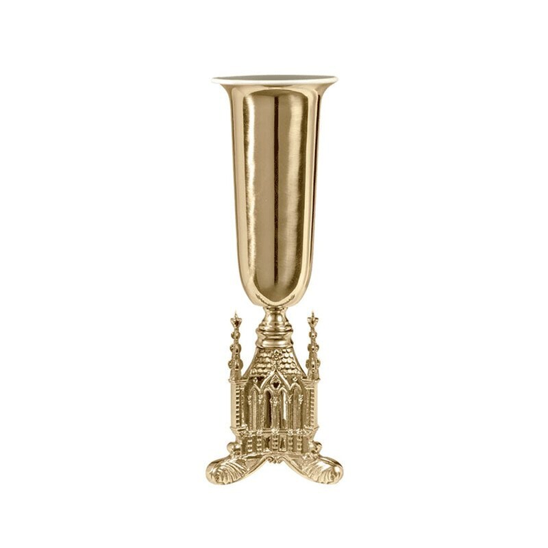 Altar Vase, San Pietro Series Vase with Liner, Church Sudbury Brass – 15” High