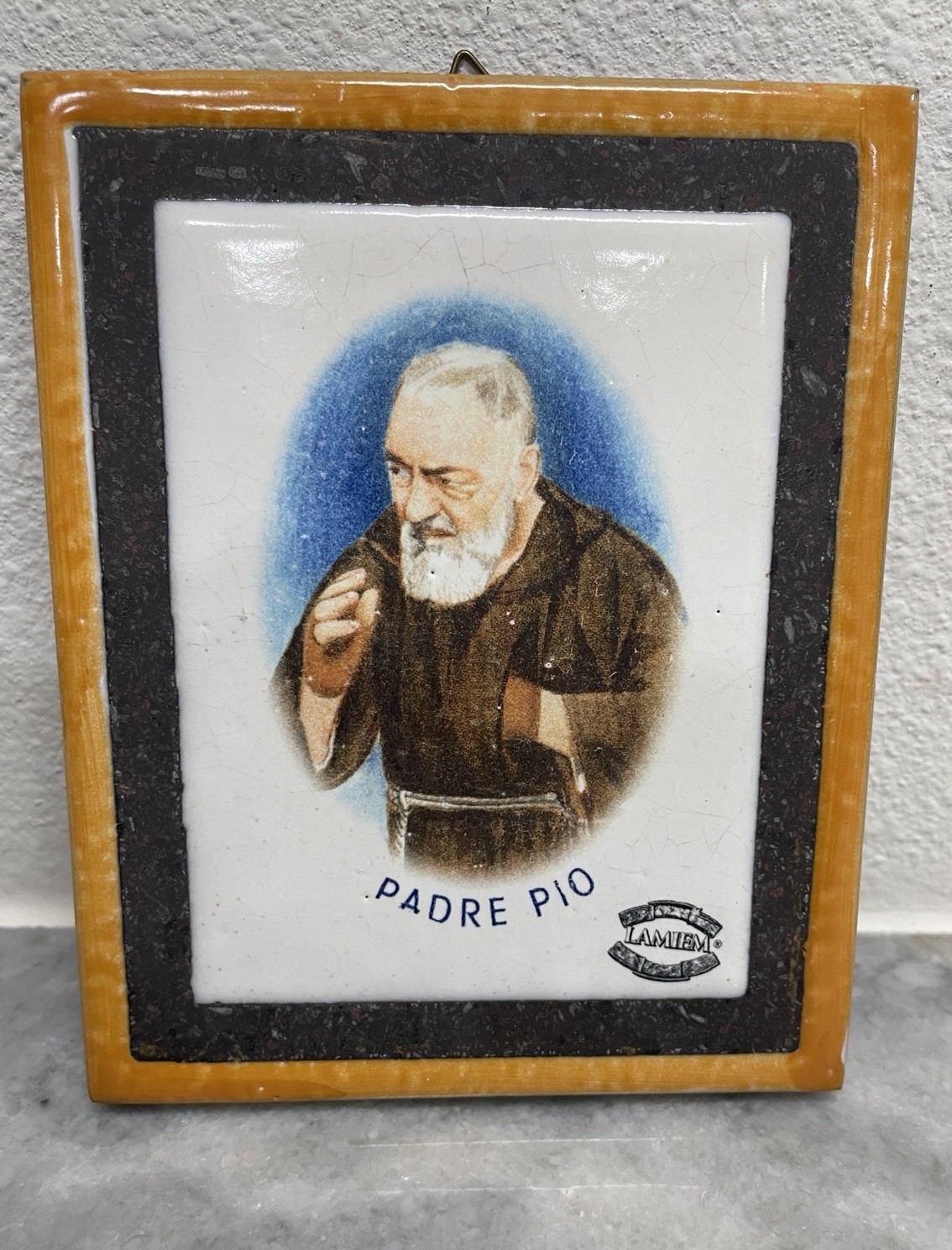 Vintage Padre Pio Italian Ceramic Tile Plaque Lamiem Catholic Religious Art