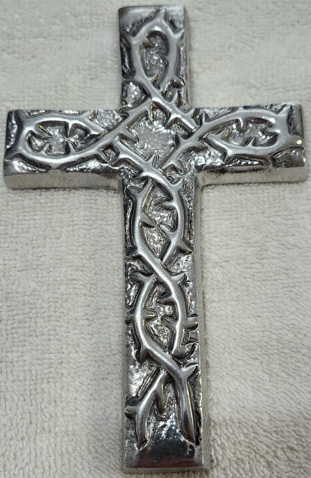 Solid Silver Cast Aluminum Decorative Christain Cross Hand Forged In Mexico.
