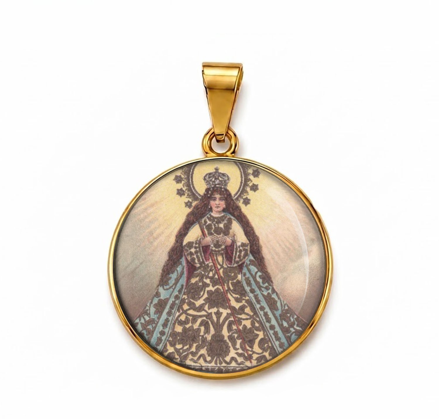 Mary Antipolo Medal Handmade Pendant 24K Gold Plated over 925 Silver 0.8″