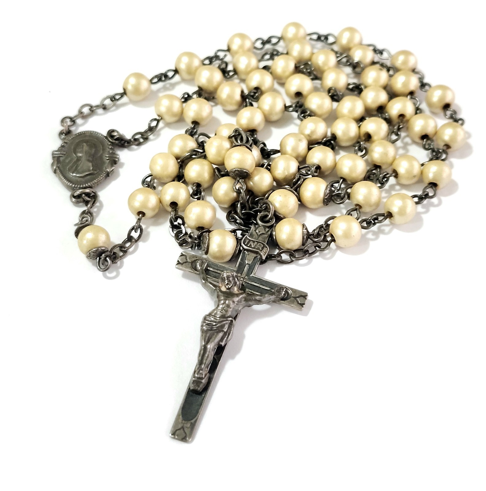 Vintage Swift & Fisher Sterling Silver Rosary 23″ L Excellent Condition