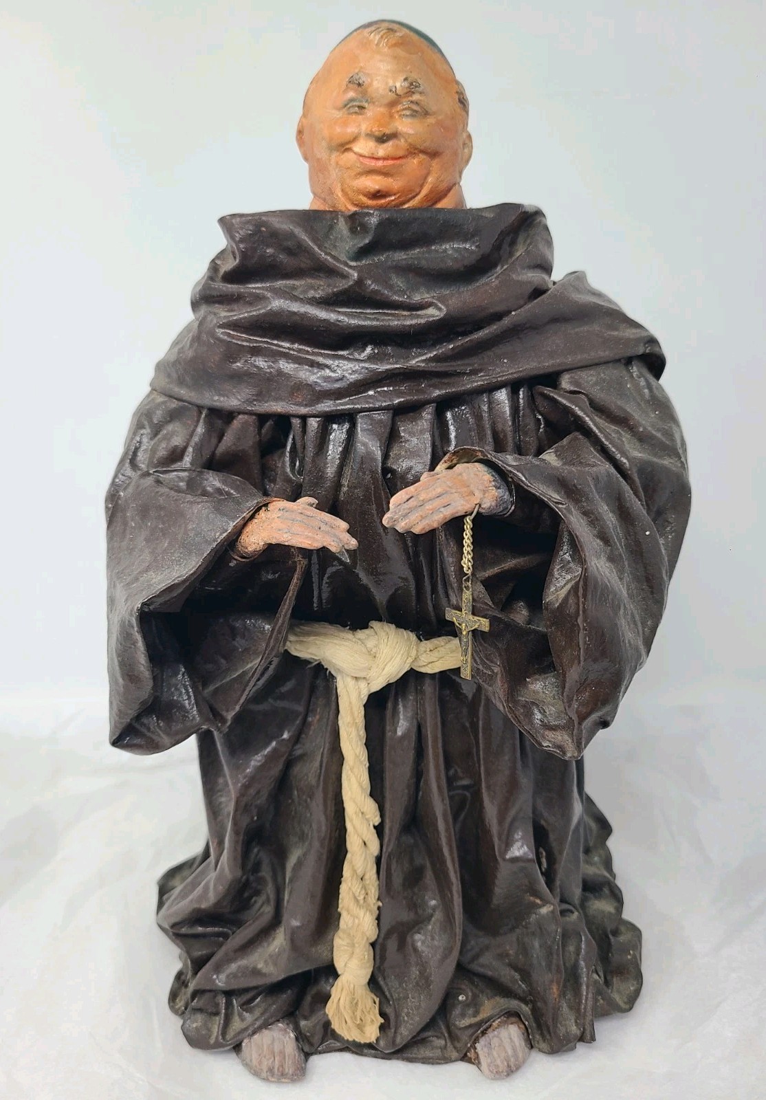 Vintage Antique Monk Religious Paper Mache Figurine Christian Folk Art 12.25″