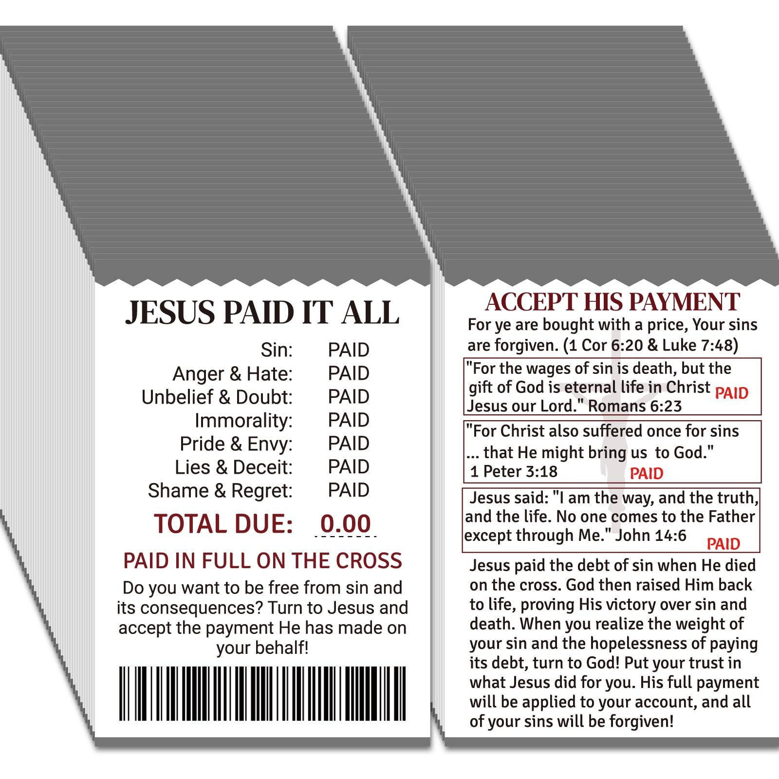 Fankya 240pcs Gospel Tracts Romans Road 3.5 x 2.24 inches, Jesus Paid It All
