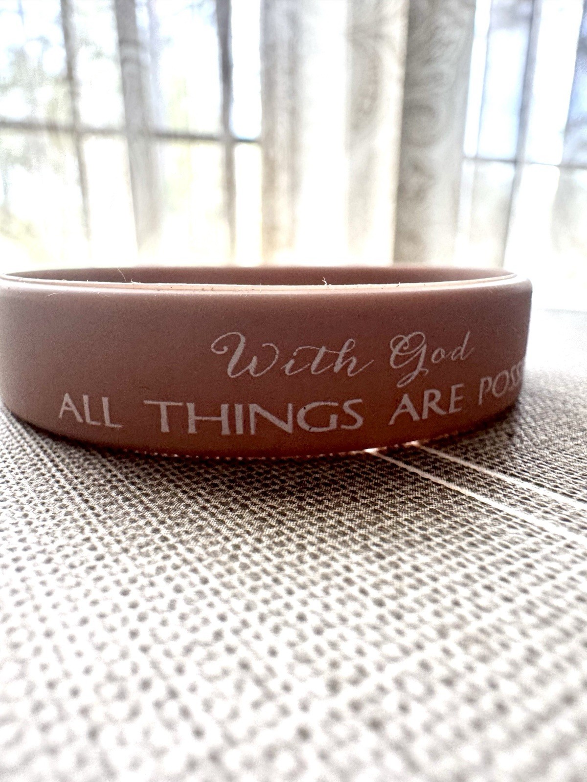 Rosa Silicone Wristband “With God All Things Are Possible” Matthew 19:26