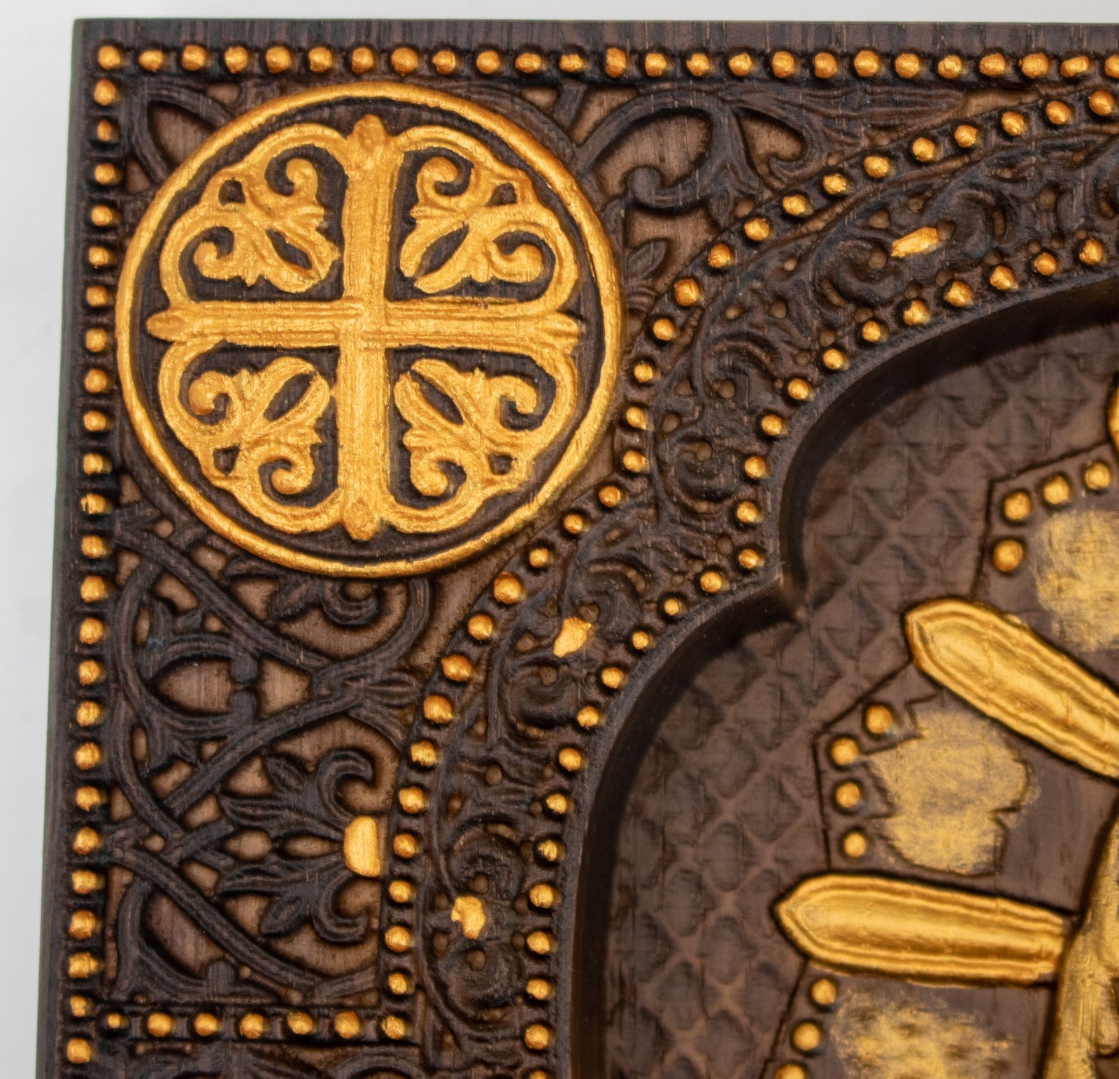 Virgin Mary Orthodox Icon Handcrafted Carved Solid Wood Gold Gilt Ukraine 9X11″