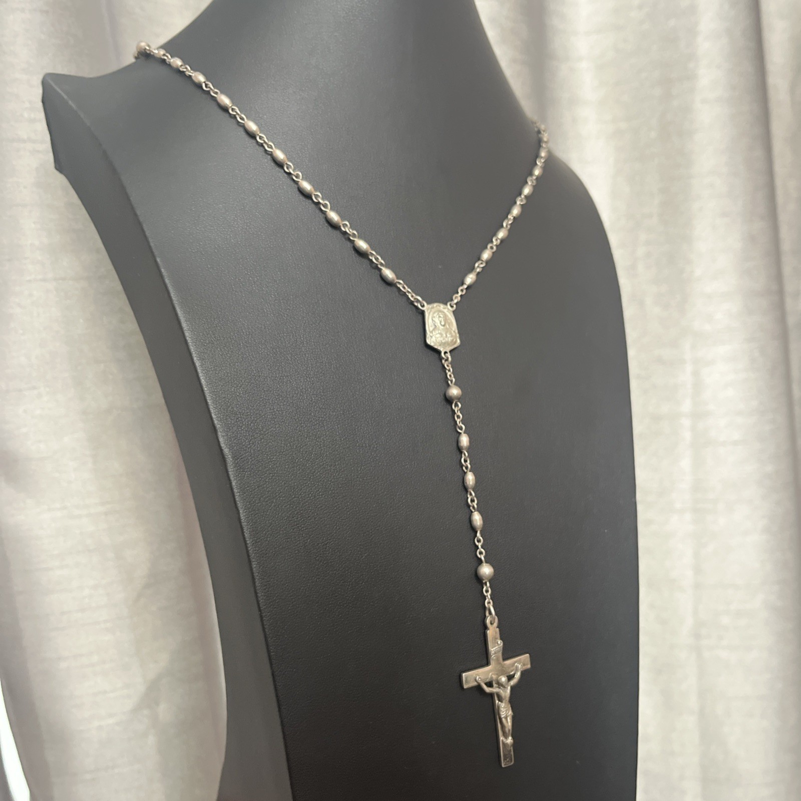 Vintage Creed 1960s All STERLING SILVER Rosary 27” Long + 5.5” Drop EX Condition