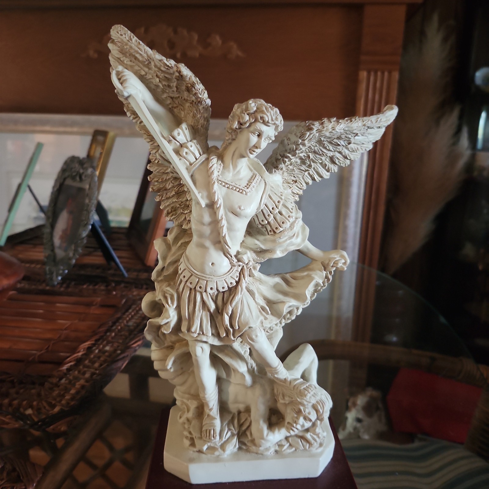 Vintage St Michael Archangel Statue Satan’s Defeat Revelation 20:1-3 12.5″ T x8″