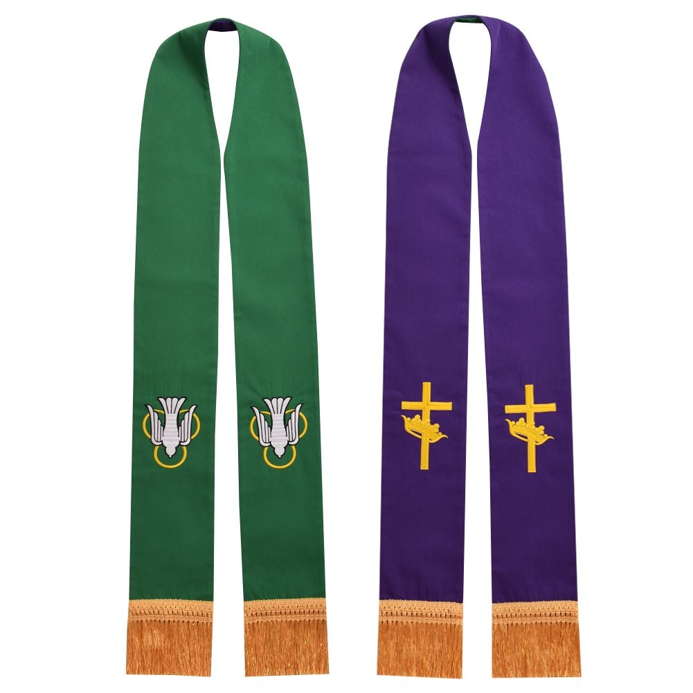 BLESSUME Church Pastor Reversible Stole with Tassels One Size, Green & Purple