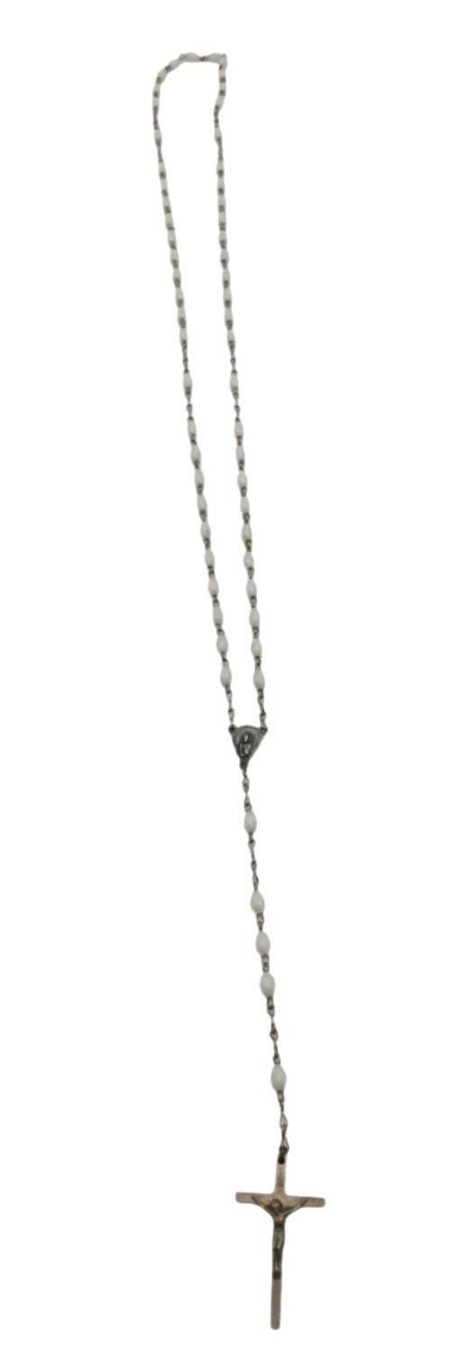 Religious Catholic White Beaded Rosary Lightweight 20″