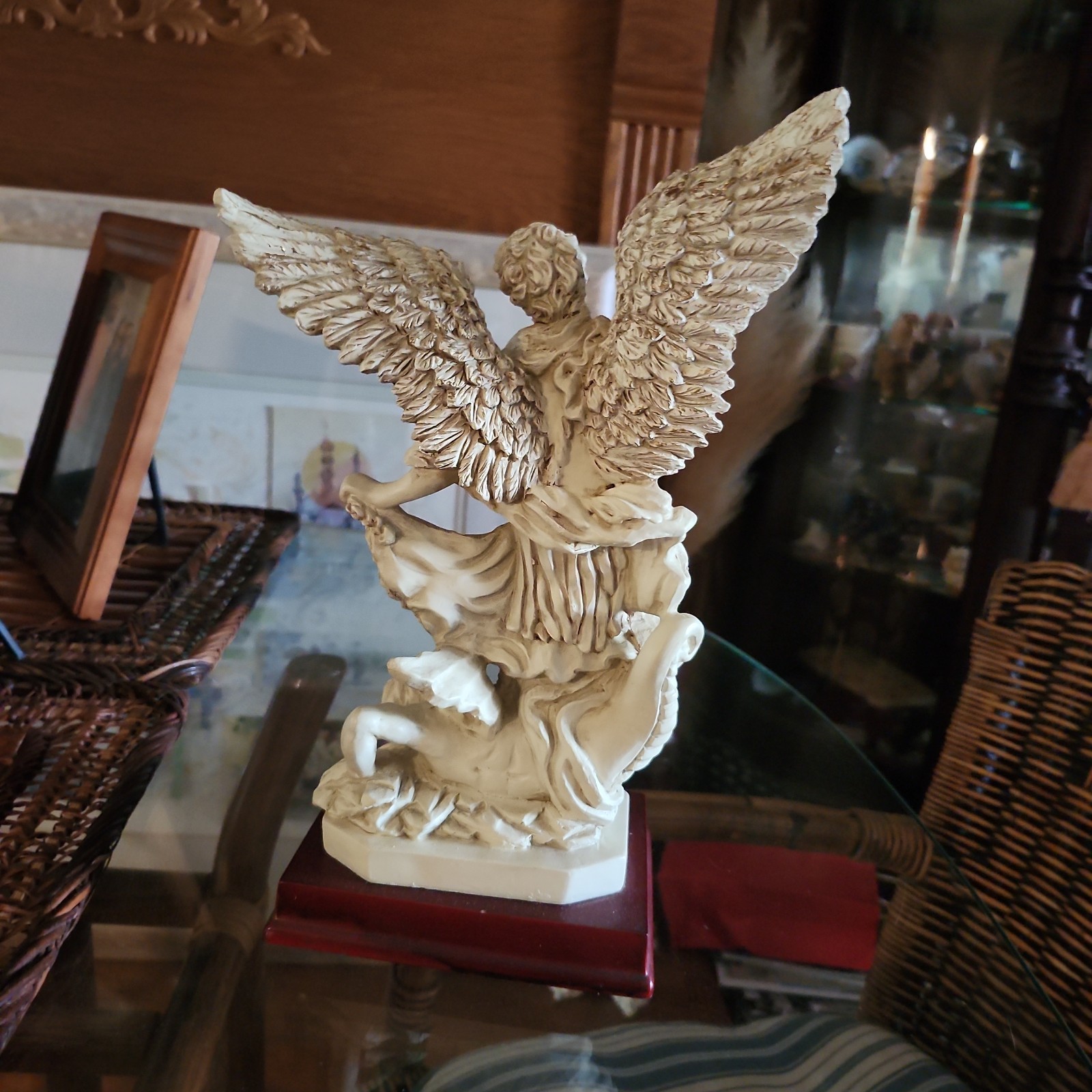 Vintage St Michael Archangel Statue Satan’s Defeat Revelation 20:1-3 12.5″ T x8″