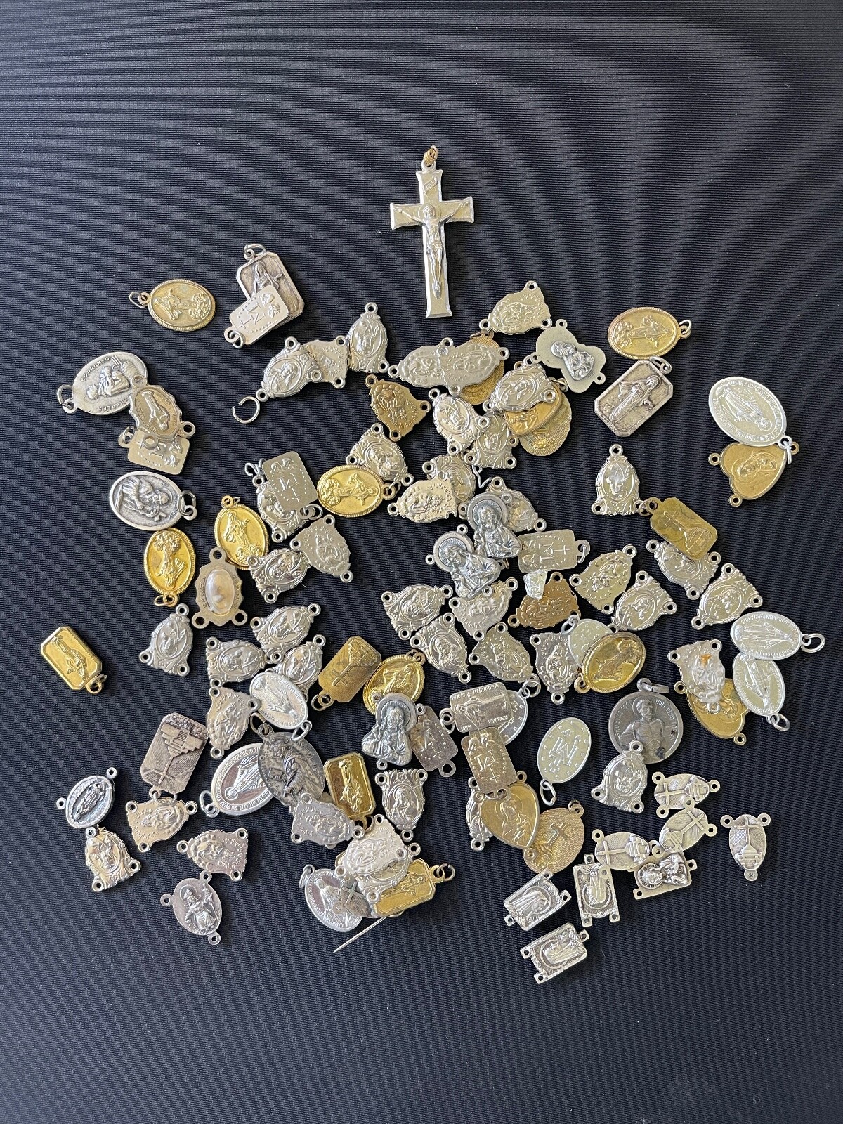 VTG Catholic 107 Pieces LOT ROASARIES Rosary Medals CHARMS Scapulars Italy