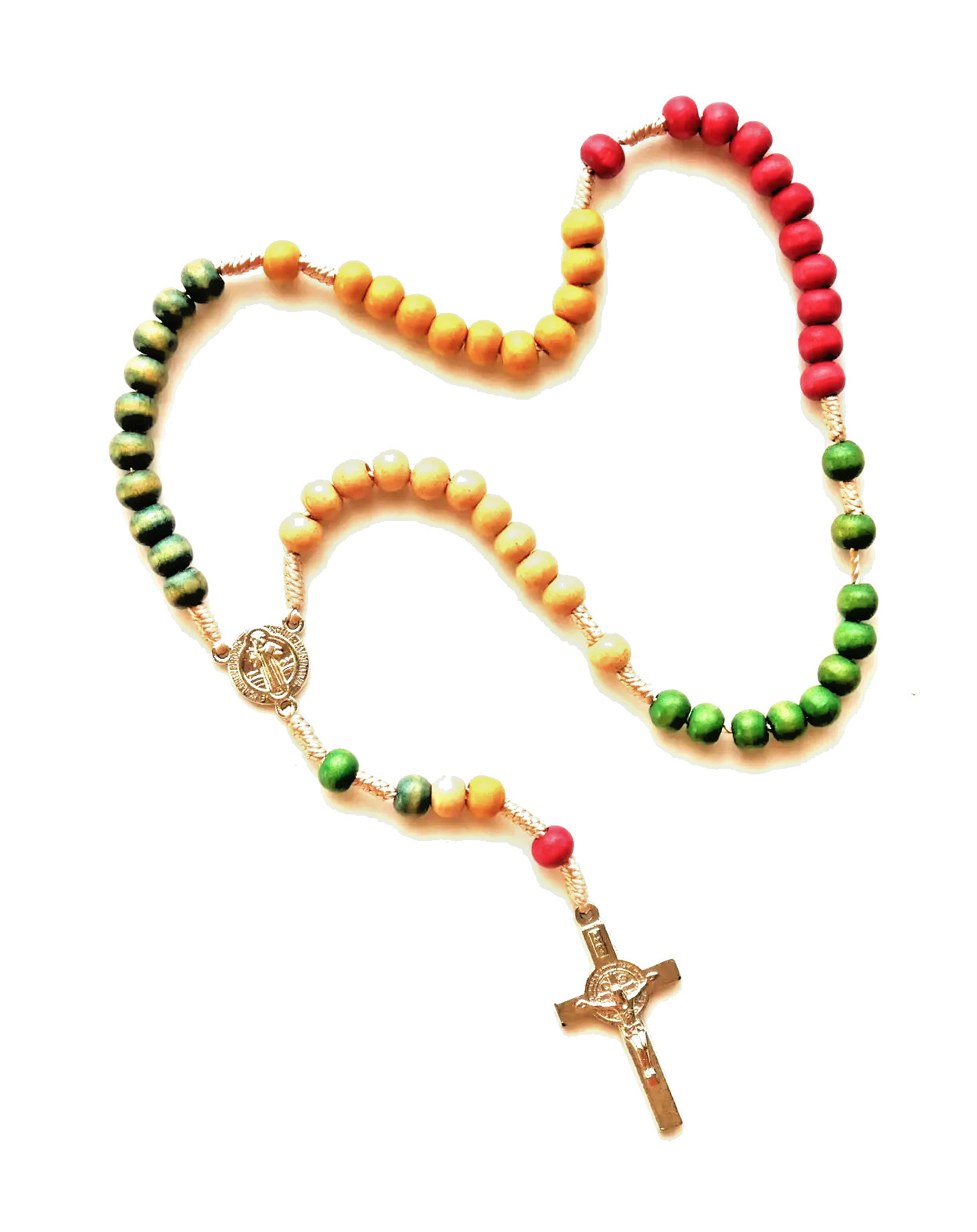 Multicolor Saint Benedict Wood Pocket Rosary