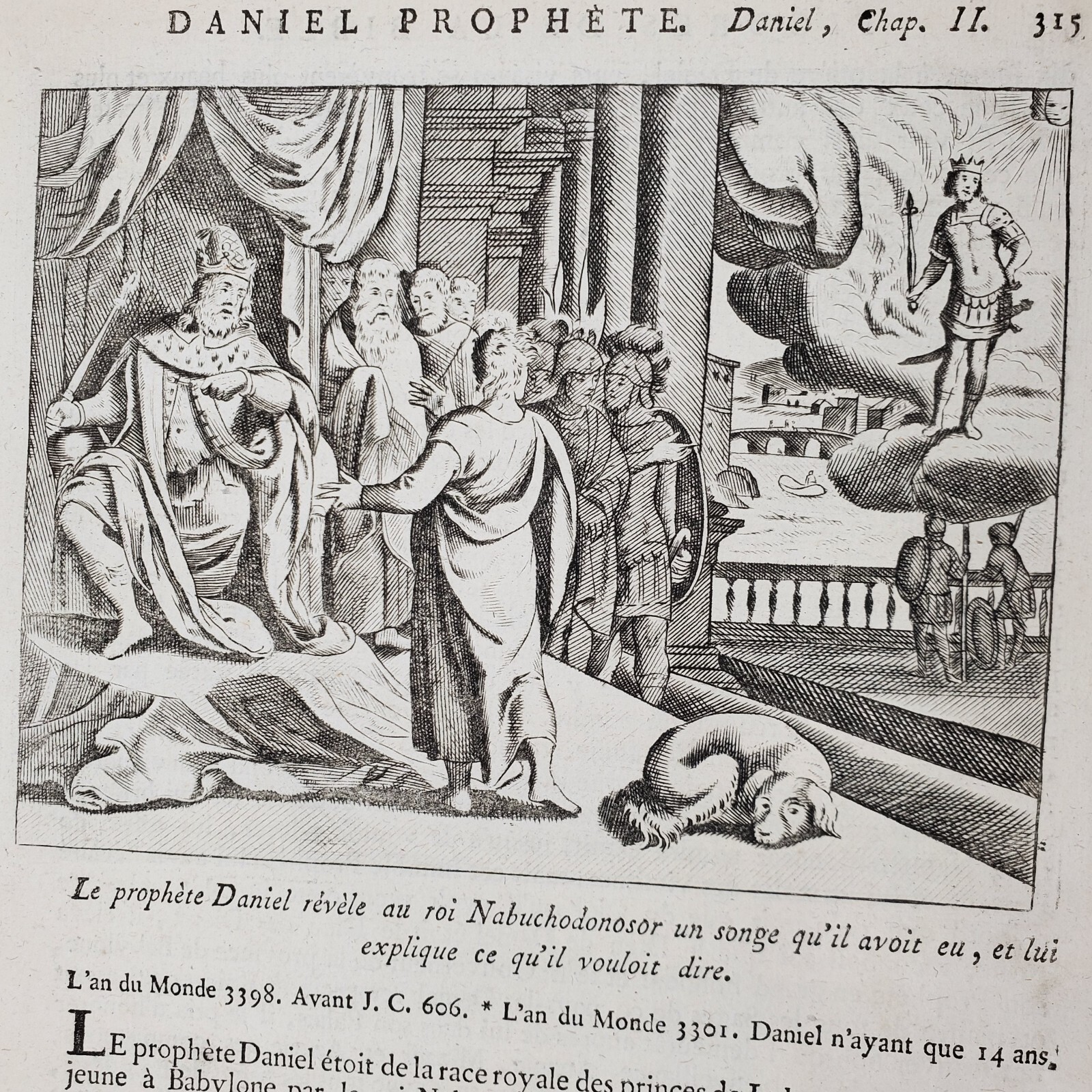 Original 1728 Figures de la Bible Engraving Daniel Nebuchadnezzar Dream Picart