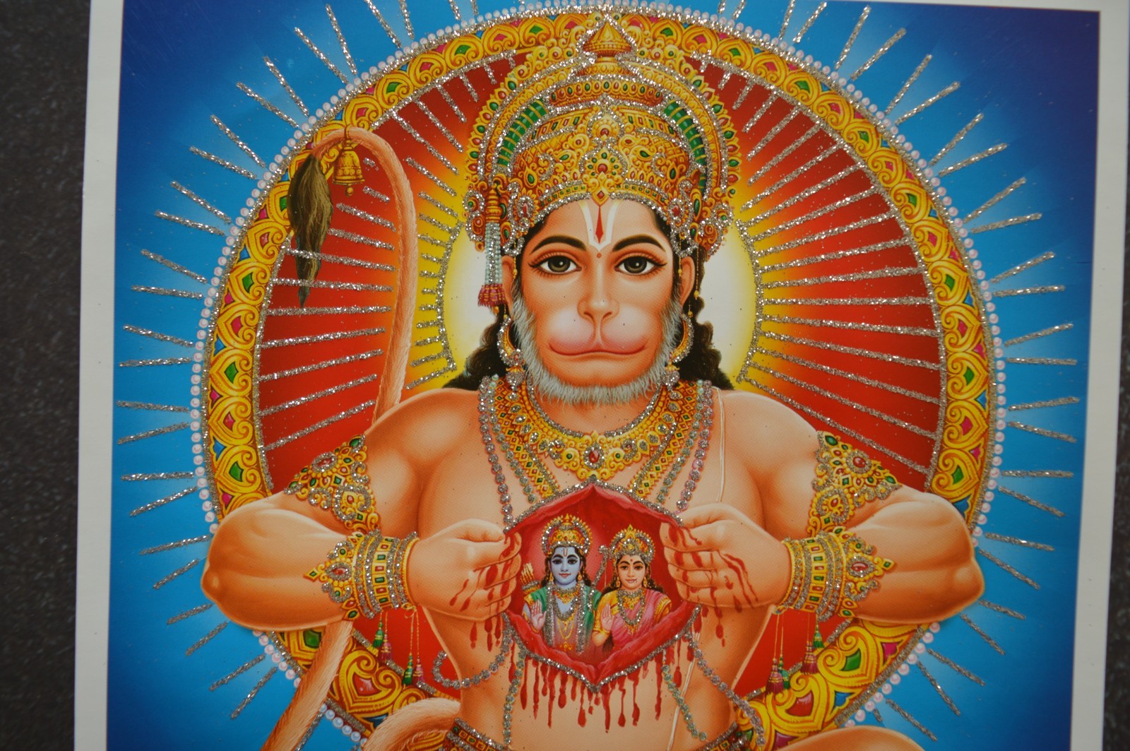 Hanuman ji with Sita Ram poster, Anjaneya Hanuman poster 8.5 X 11 inches