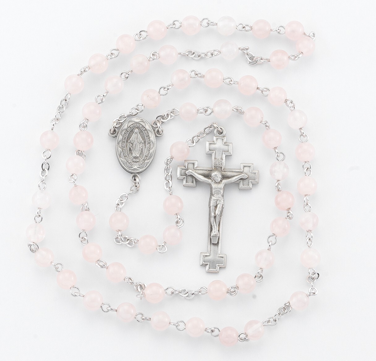 6mm Rose Quartz Gemstone Bead Rosary w/ 6mm O.F. Beads, 24″, US Made