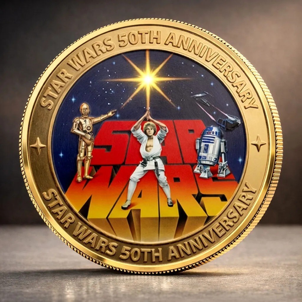 Star Wars 50th Anniversary Coin 1977-2027 May The Force Be With You Gold Coin