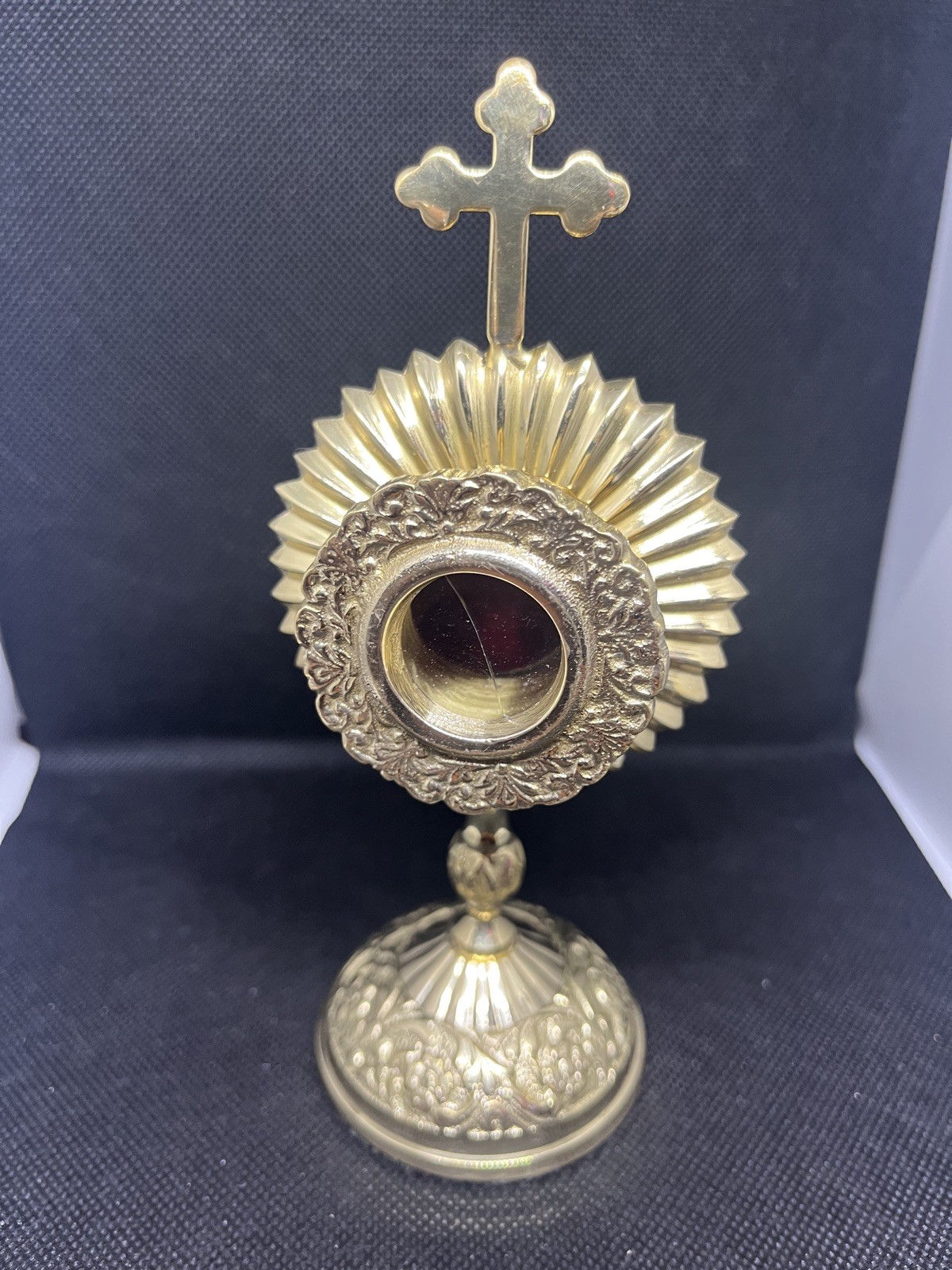 N.G. Brass Round Personal Reliquary Catholic Relic Holder, 6 1/4 Inch