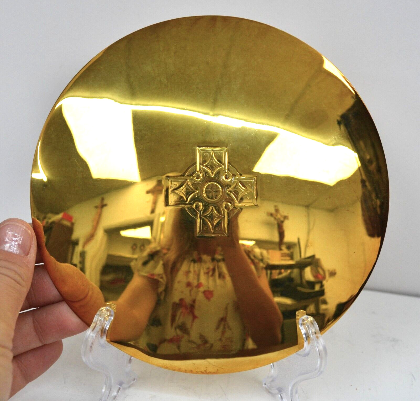 Nice Older Antique Disk Paten for your Chalice, All Sterling, Goldplated (PT198)