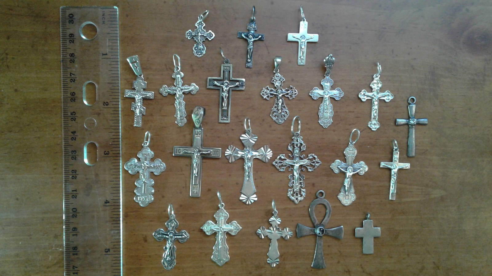 LOT OF 21 VTG ORTHODOX STERLING SILVER CROSSES 48g FOR REFURBISHING /ARTS/CRAFTS
