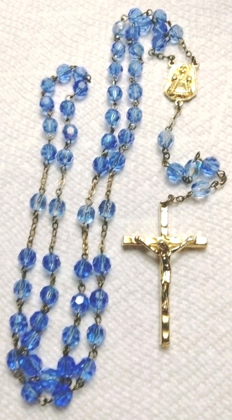 Infant Of Prague Religious Catholic Rosary Blue Crystal Beads Czech Republic