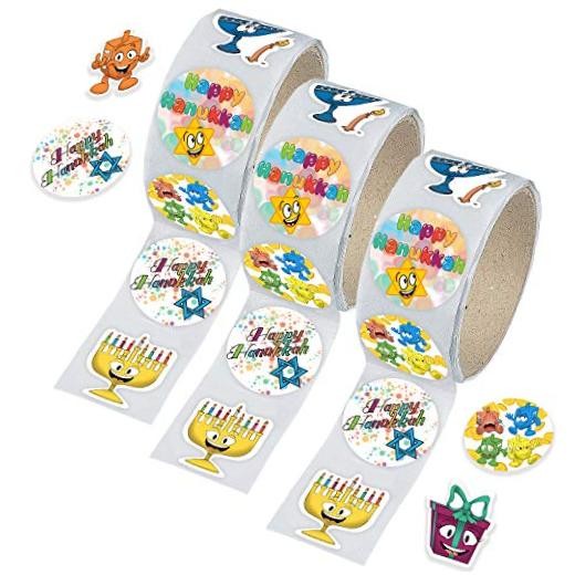 150 Hanukkah Sticker Roll, Chanukkah Menorah with Candle, Gift-Box, 3-Pack