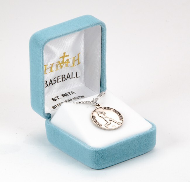 St. Rita Sterling Silver Round 1.0″ Medal, Baseball, 24″ Chain, US Made